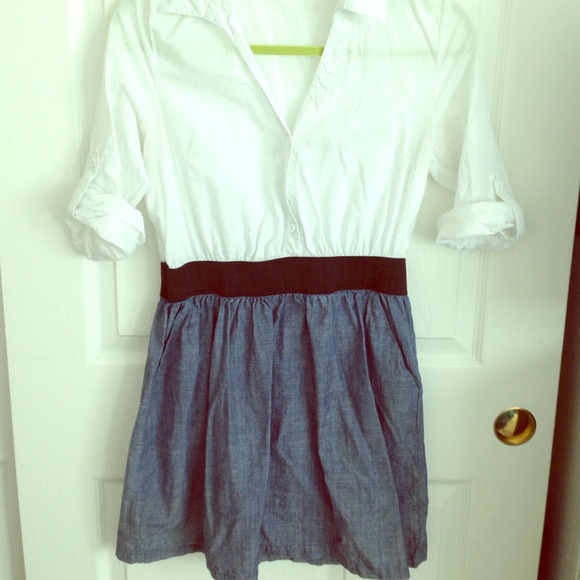 This dress is half white blouse half jean skirt