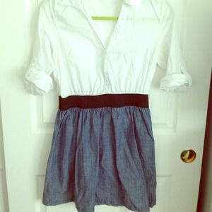 This dress is half white blouse half jean skirt