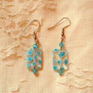 Blue Rectangle Dangle Earrings