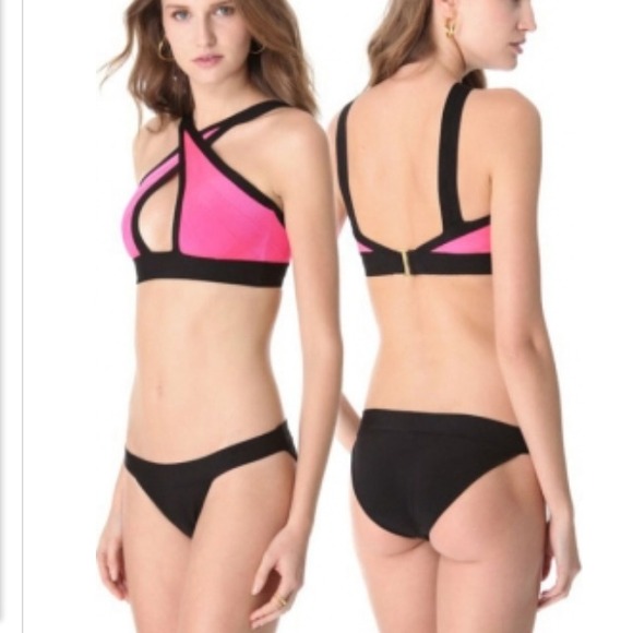 Bandage bikini pink and black halter NWOT small
