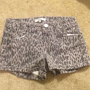 Grey Leopard Denim Shorts