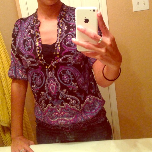 Trendy purple, blue and black blouse