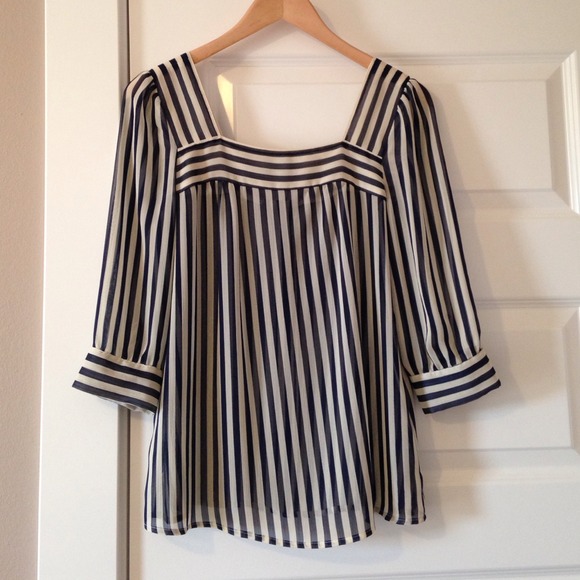 Navy blue and cream striped blouse