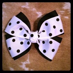 black and white polkadot bow
