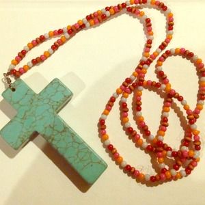 Blue Marble Cross Necklace