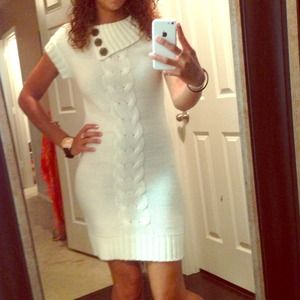 Pure white sweater dress.