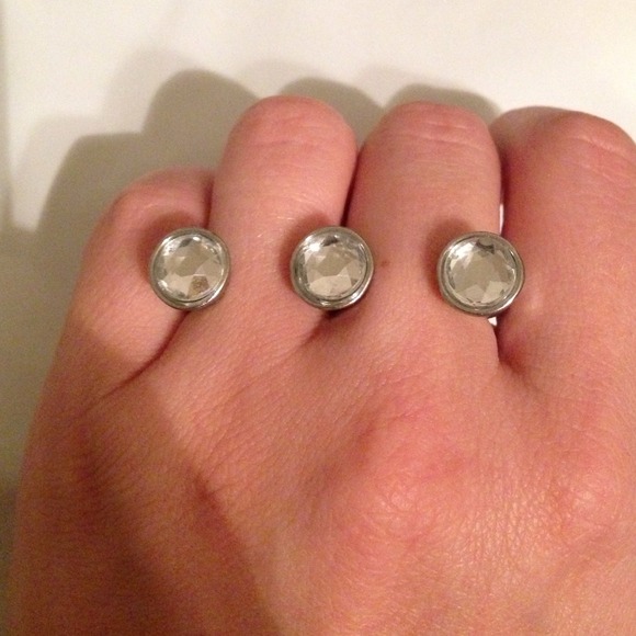 Silver & 3 clear crystal double ring - Picture 1 of 4