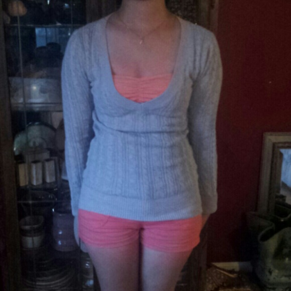 Heather grey cable knit sweater