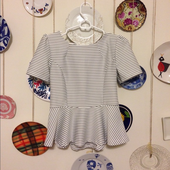 Navy Striped Peplum Top