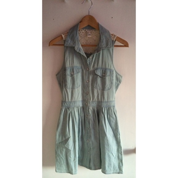 Chambray Dress with Crochet Detail