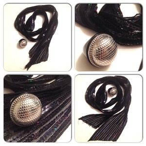 Sequined tie scarf | sliver ring