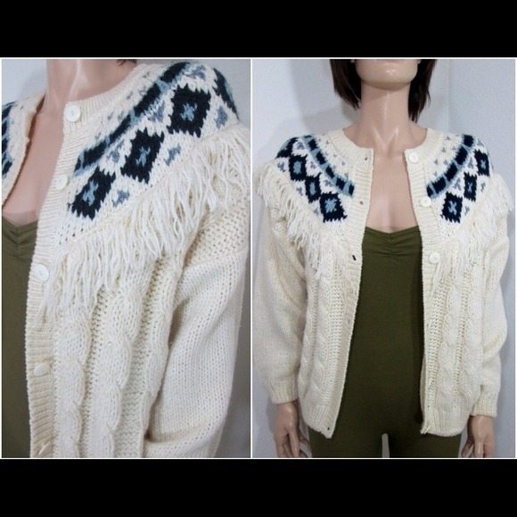 Vtg Western Ruffled White Sweater S/M