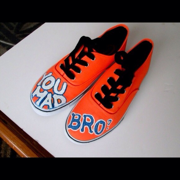 Hand painted You Mad Bro Orange Shoes-Size 9