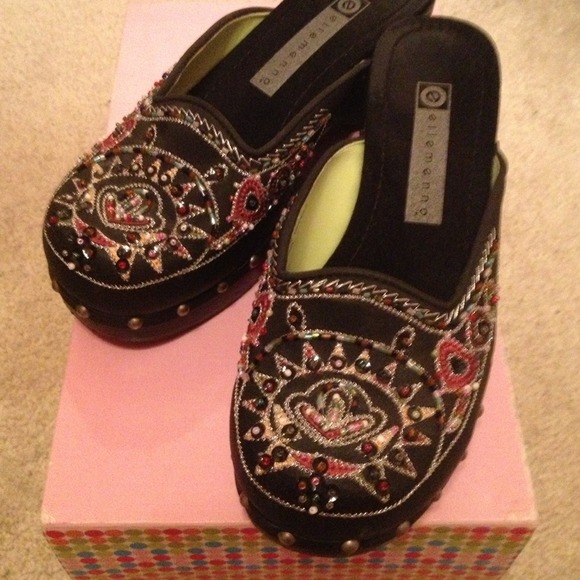 Beaded black clogs