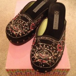 Beaded black clogs