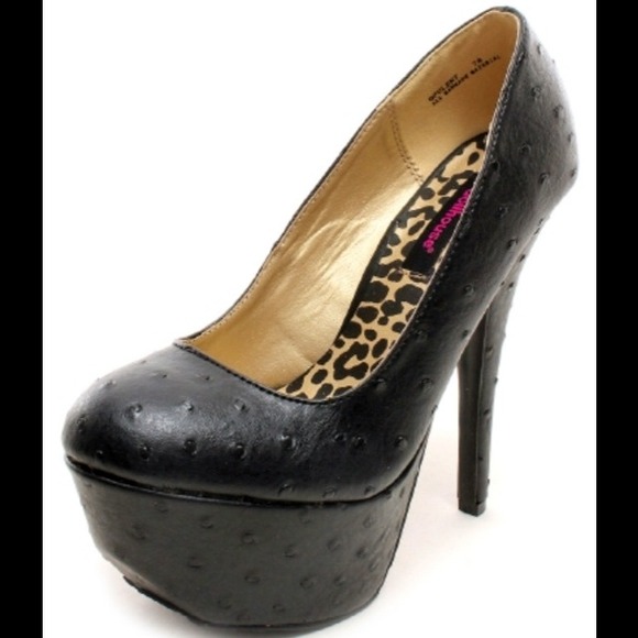 Ostrich skin platform heels black sz 8.5 NEW INBOX - Picture 2 of 3