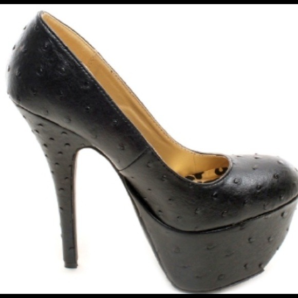 Ostrich skin platform heels black sz 8.5 NEW INBOX - Picture 3 of 3