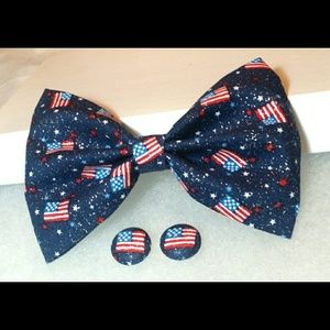 Glitter American Flag Hair Bow w/ Matching Earring