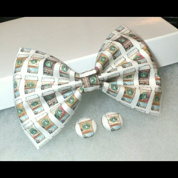 Starbucks Coffee Lover Hair Bow w/ Matching Earrin - Picture 2 of 2