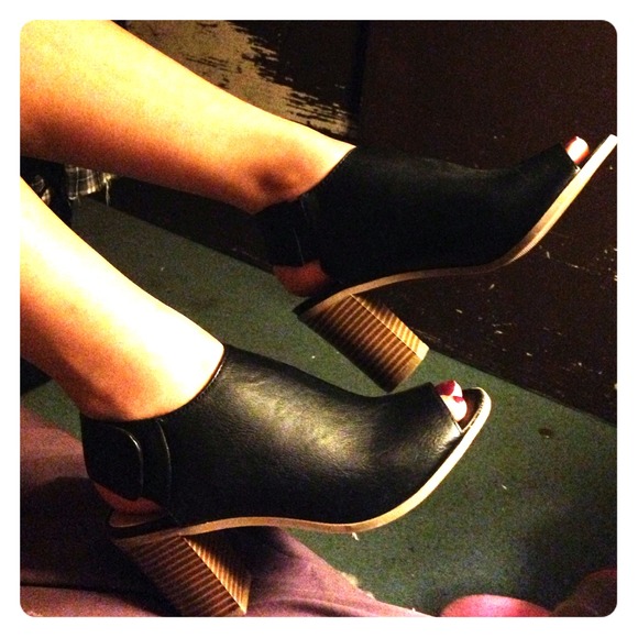 Faux Leather peep toe heels