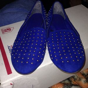 Royal blue studded loafers