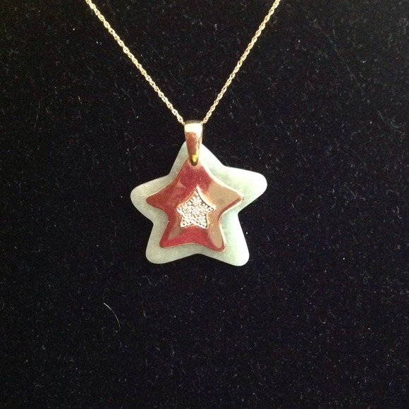 Jade, diamonds, 14k necklace