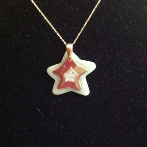 Jade, diamonds, 14k necklace