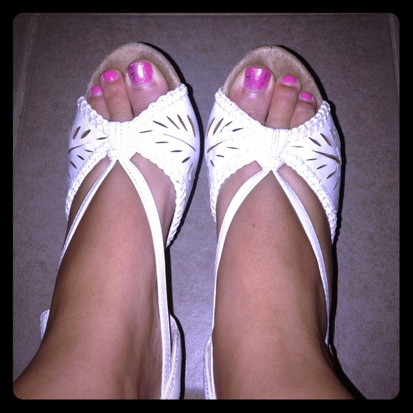 White open toe heels