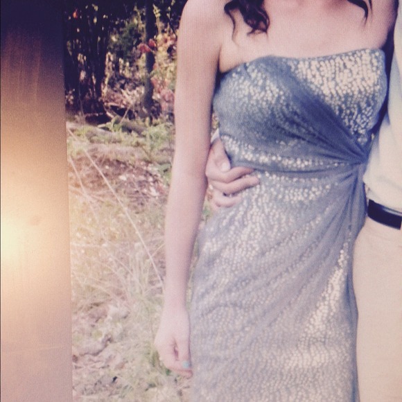 Grey sequin  semi formal strapless party dress. - Picture 3 of 3