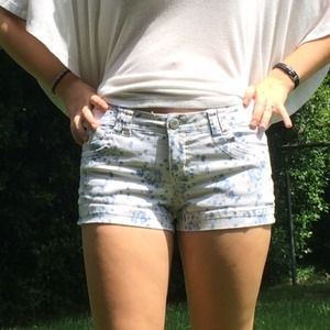 Blue Flower Cotton Shorts