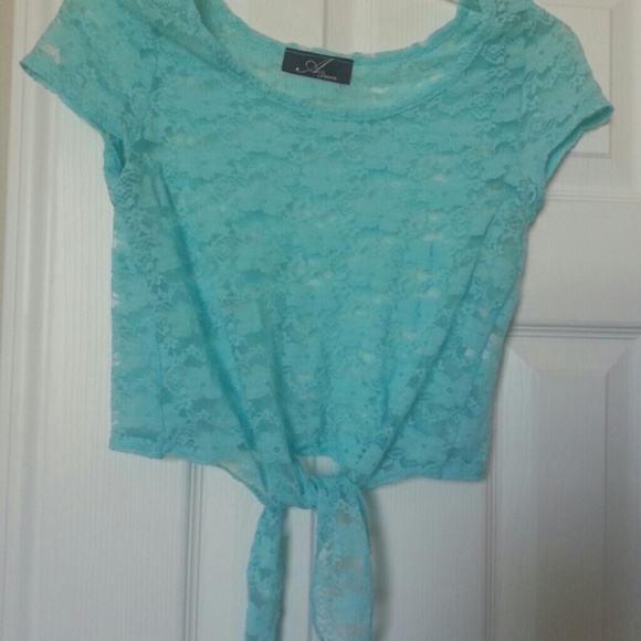 Aqua blue lace crop top with cute tie up