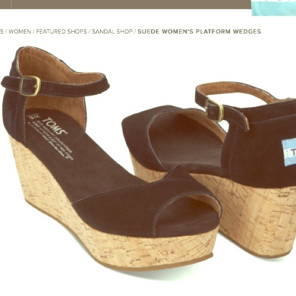 TOMS suede platform wedges black