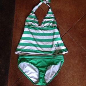 Green and White Anchor Tankini