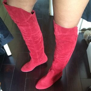 Red over the knee boots