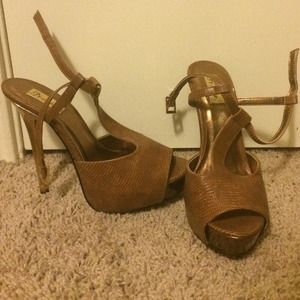 Brown faux snake skin heels