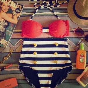 High Waist Pin Up Striped Swimsuit
