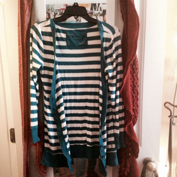Striped Cardigan. Can be buttoned up into a top.