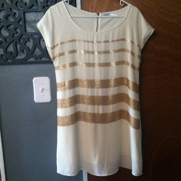 Sequined Cream Shift Dress