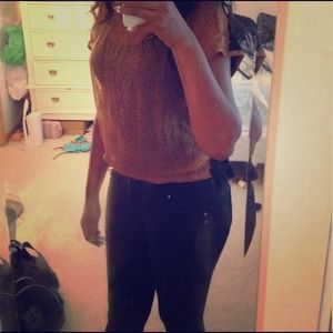 brown polka dot see through top