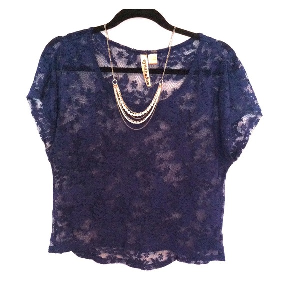 Navy blue floral lace top