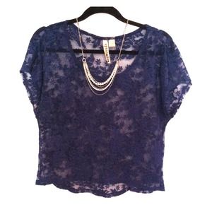 Navy blue floral lace top