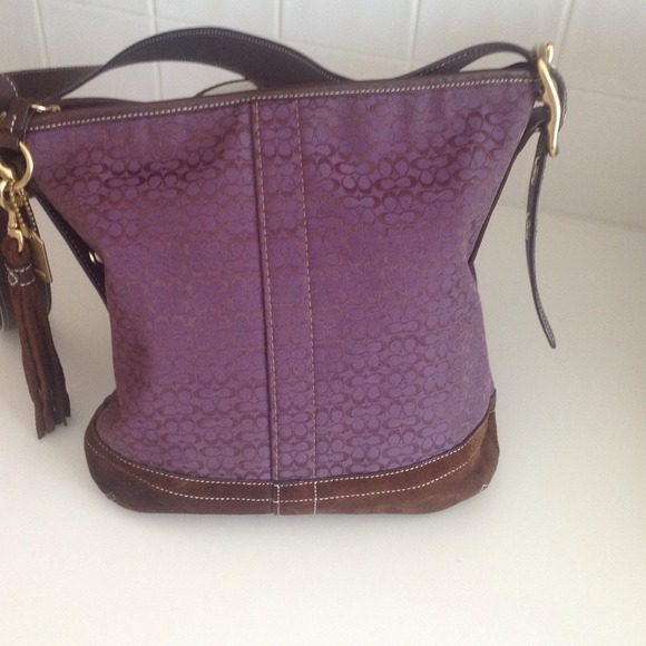 Purple and brown suede Coach sling bag. Perfect💝