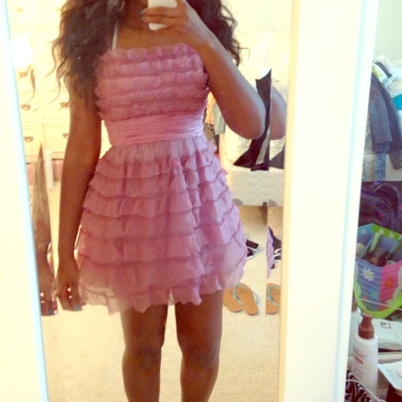 BCBG pink ruffle lace party dress