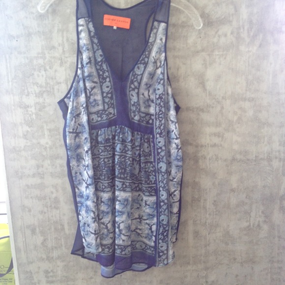 Clover Canyon navy floral silk tunic top S