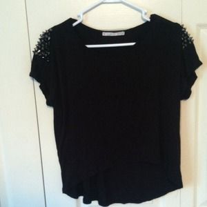 Black crop top with shoulder studding