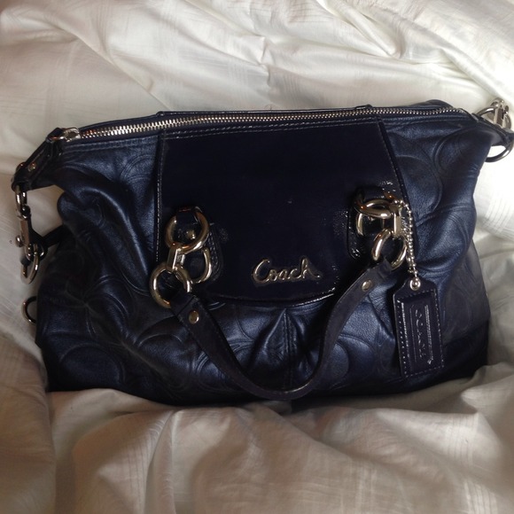 COACH Ashley embossed leather satchel in deep blue