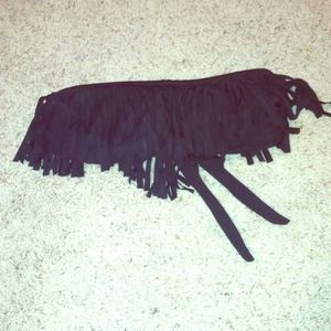 Black fringe bandeau bathing suit top