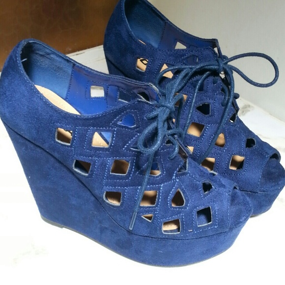 Soda Shoes - 😻 Navy Blue Suede Open-Toed Booties