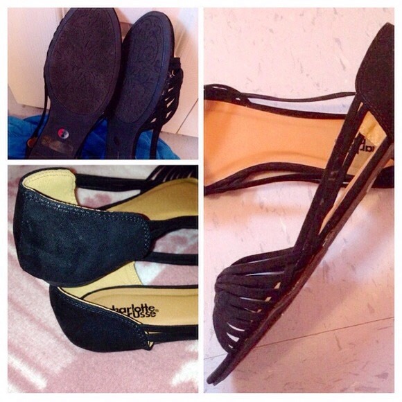 ❌BUNDLED 🎉HPx2 Black Strappy Peep Toe Flat🎉 - Picture 4 of 4