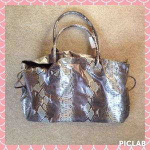 Silver snakeskin print tote bag